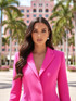 Long Sleeve Pearl Crystal Bow Blazer Dress Hot Pink Long Sleeve Pearl Crystal Bow Blazer Dress Hot Pink