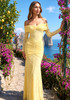 Long Sleeve Draped Bardot Lace Maxi Dress Yellow