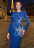 Long Sleeve Crystal Floral Embellished Maxi Dress Blue