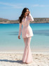 Long Sleeve Mesh Maxi Two Piece Dress Pink