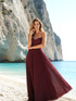 Strapless Bustier Pleated A Line Maxi Dress Burgundy