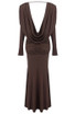 Long Sleeve Draped Maxi Dress Brown