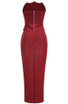 Strapless Embellished Two Piece Maxi Dress Red