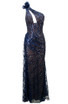 Floral One Shoulder Sequin Maxi Dress Blue