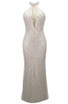 Halter Pearl Sequin Maxi Dress White Nude