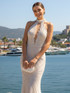 Halter Pearl Sequin Maxi Dress White Nude