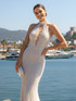 Halter Pearl Sequin Maxi Dress White Nude