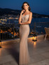 Strapless Sequin Pearl Embellished Maxi Dress Nude