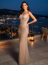 Strapless Sequin Pearl Embellished Maxi Dress Nude