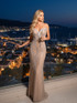 Strapless Sequin Pearl Embellished Maxi Dress Nude