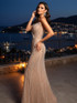 Strapless Sequin Pearl Embellished Maxi Dress Nude