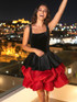 Puff Corset Velvet Dress Black Red