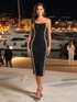 Strapless Pearl Midi Dress Black