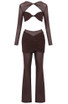 Long Sleeve Mesh Insert Two Piece Jumpsuit Brown