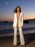 Long Sleeve Embellished Neckline Suit White