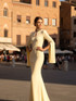 Long Sleeve Embellished Neck Maxi Dress Yellow
