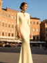 Long Sleeve Embellished Neck Maxi Dress Yellow
