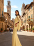 Long Sleeve Embellished Neck Maxi Dress Yellow