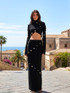 Long Sleeve Studded Two Piece Maxi Dress Black