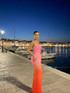 Strapless Ruched Maxi Dress Pink Orange