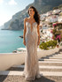 Strapless Sequin Pearl Maxi Dress Silver
