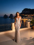 Strapless Sequin Pearl Maxi Dress Silver