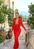 Long Sleeve Floral Detail Maxi Dress Red
