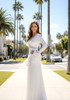 Long Sleeve Lace Draped Maxi Dress White