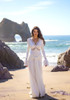 Long Sleeve Lace Draped Maxi Dress White