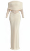 Long Sleeve Draped Bardot Maxi Dress Ivory