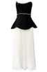 Strapless Crystal Peplum Pleated Midi Dress Black White