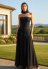 Strapless Scarf A Line Maxi Dress Black