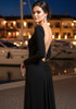 Long Sleeve Draped Backless Maxi Dress Black