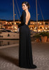 Long Sleeve Draped Backless Maxi Dress Black