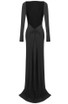 Long Sleeve Draped Backless Maxi Dress Black