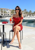 Bardot Draped Sequin Dress Red