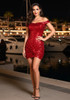 Bardot Draped Sequin Dress Red