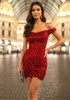 Bardot Draped Sequin Dress Red