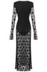 Long Sleeve Draped Detail Lace Maxi Dress Black