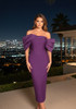 Draped Bardot Midi Dress Purple