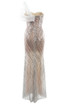 One Shoulder Crystal Bustier Sequin Maxi Dress White Nude