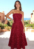 Strapless Floral A Line Midi Dress Red