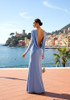 Long Sleeve Draped Back Maxi Dress Blue