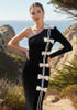 One Sleeve Bow Detail Maxi Velvet Dress Black White