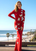 Long Sleeve Floral Crystal Maxi Dress Red