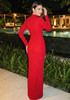 Long Sleeve Floral Crystal Maxi Dress Red