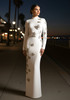 Long Sleeve Floral Crystal Maxi Dress White
