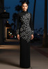 Long Sleeve Crystal Branch Detail Maxi Dress Black