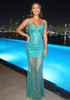 Strapless Bustier Sparkly Maxi Dress Green
