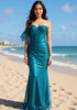 Draped Bardot Sparkly Bustier Maxi Dress Blue